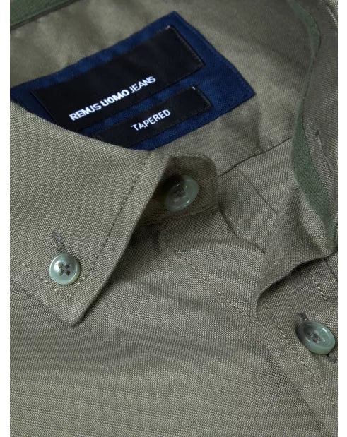 Remus Uomo Khaki Green Long Sleeved Casual Shirt