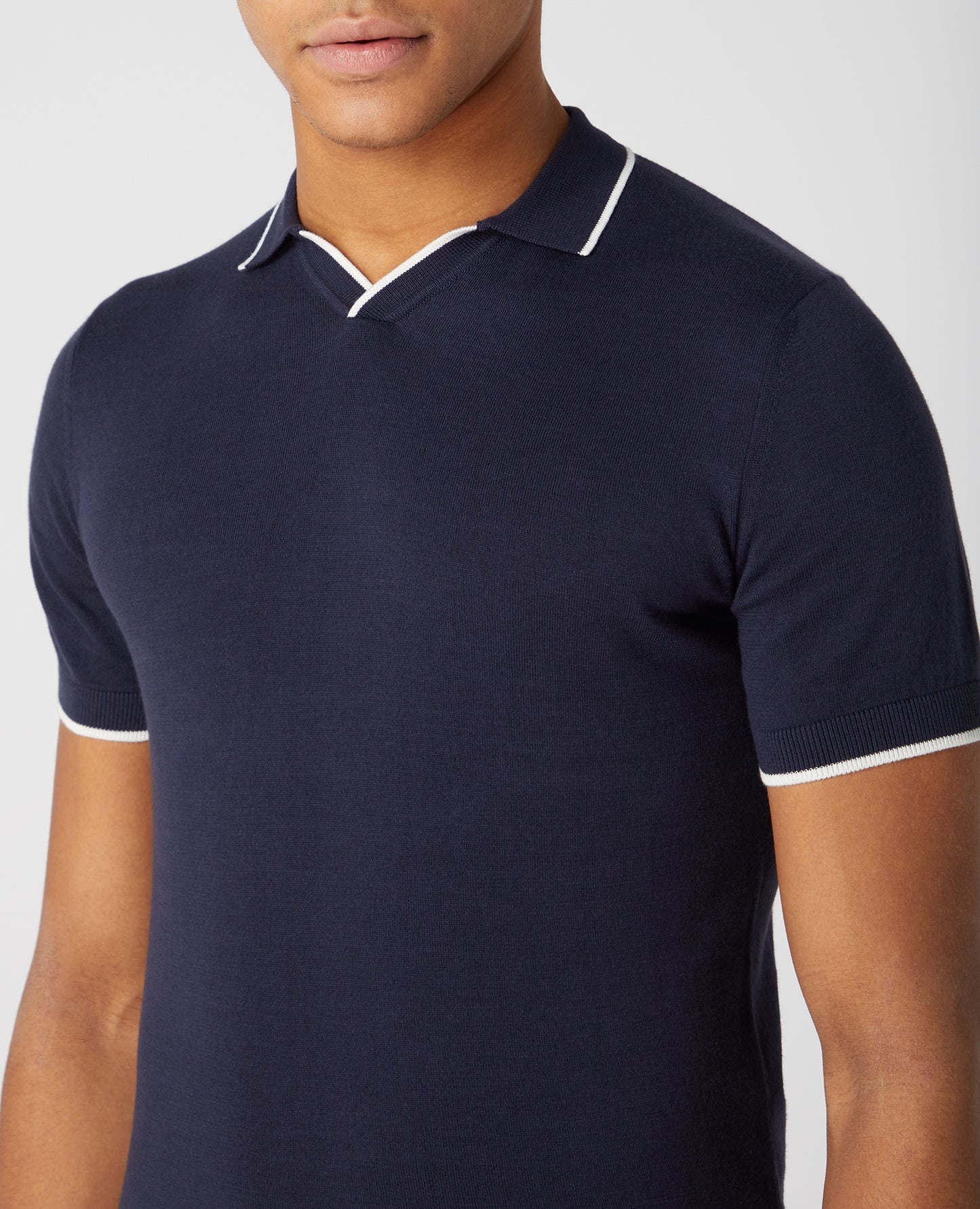 Remus Uomo Navy Cotton Polo White Stripe Detail