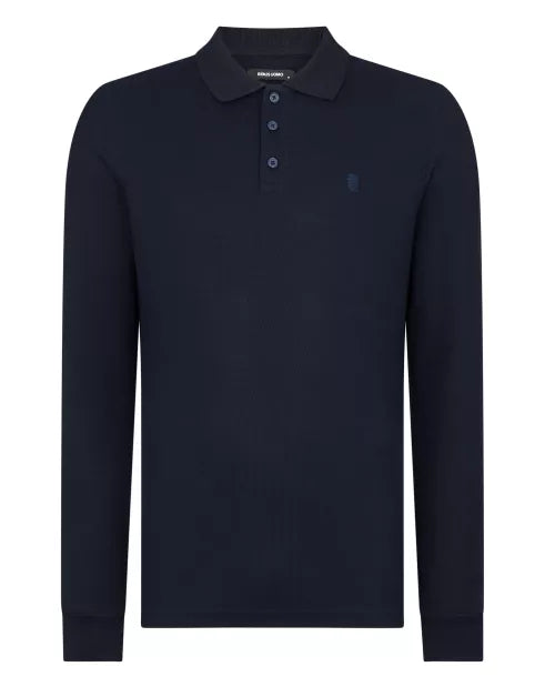 Remus Uomo Navy Long Sleeve Cotton Polo