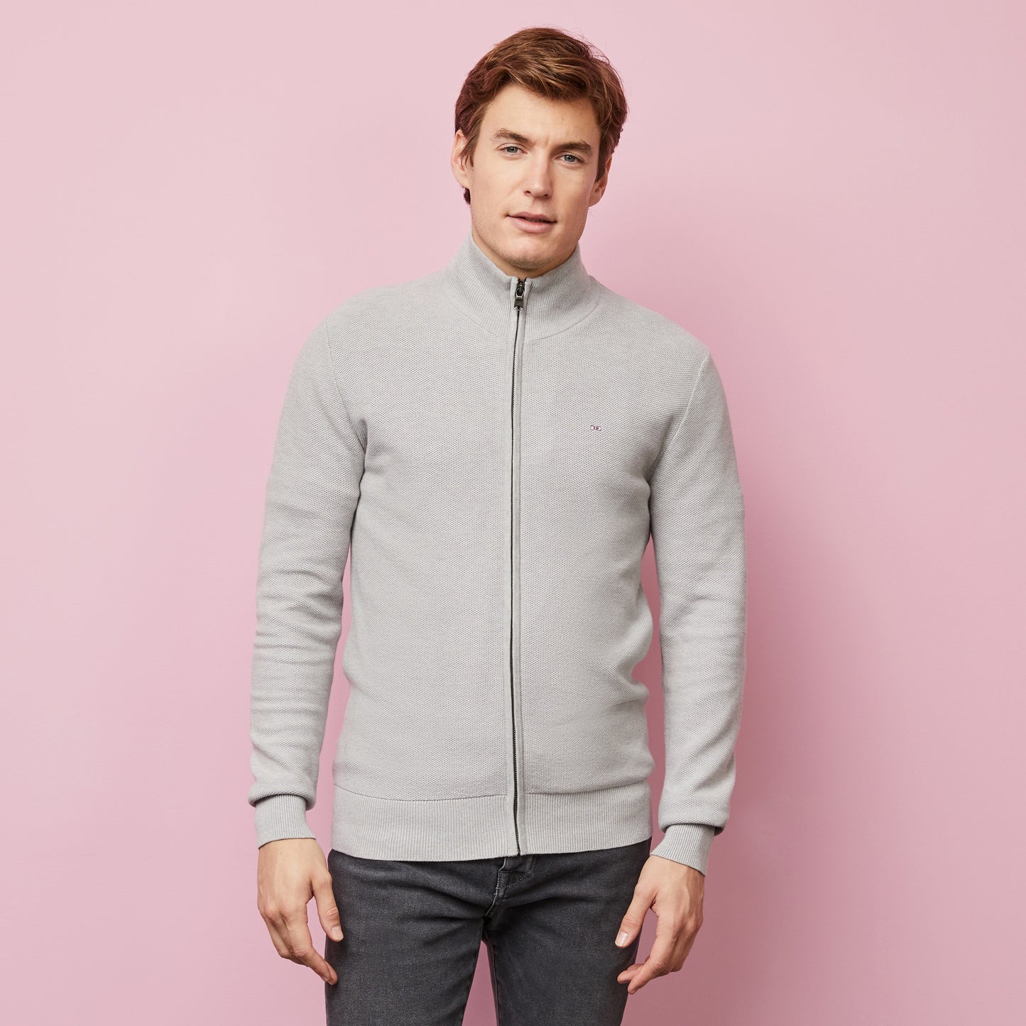 Eden Park Grey Seed Stitch Full-Zip Jumper