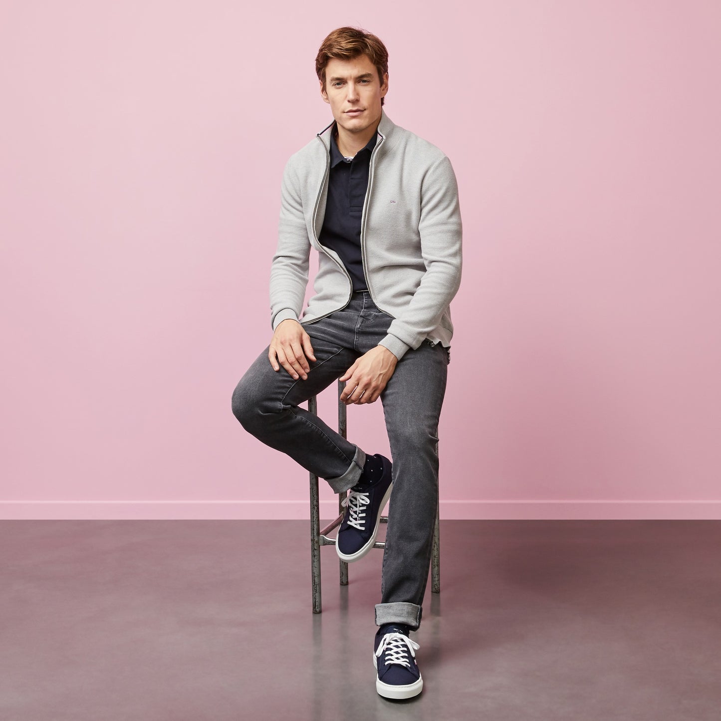 Eden Park Grey Seed Stitch Full-Zip Jumper