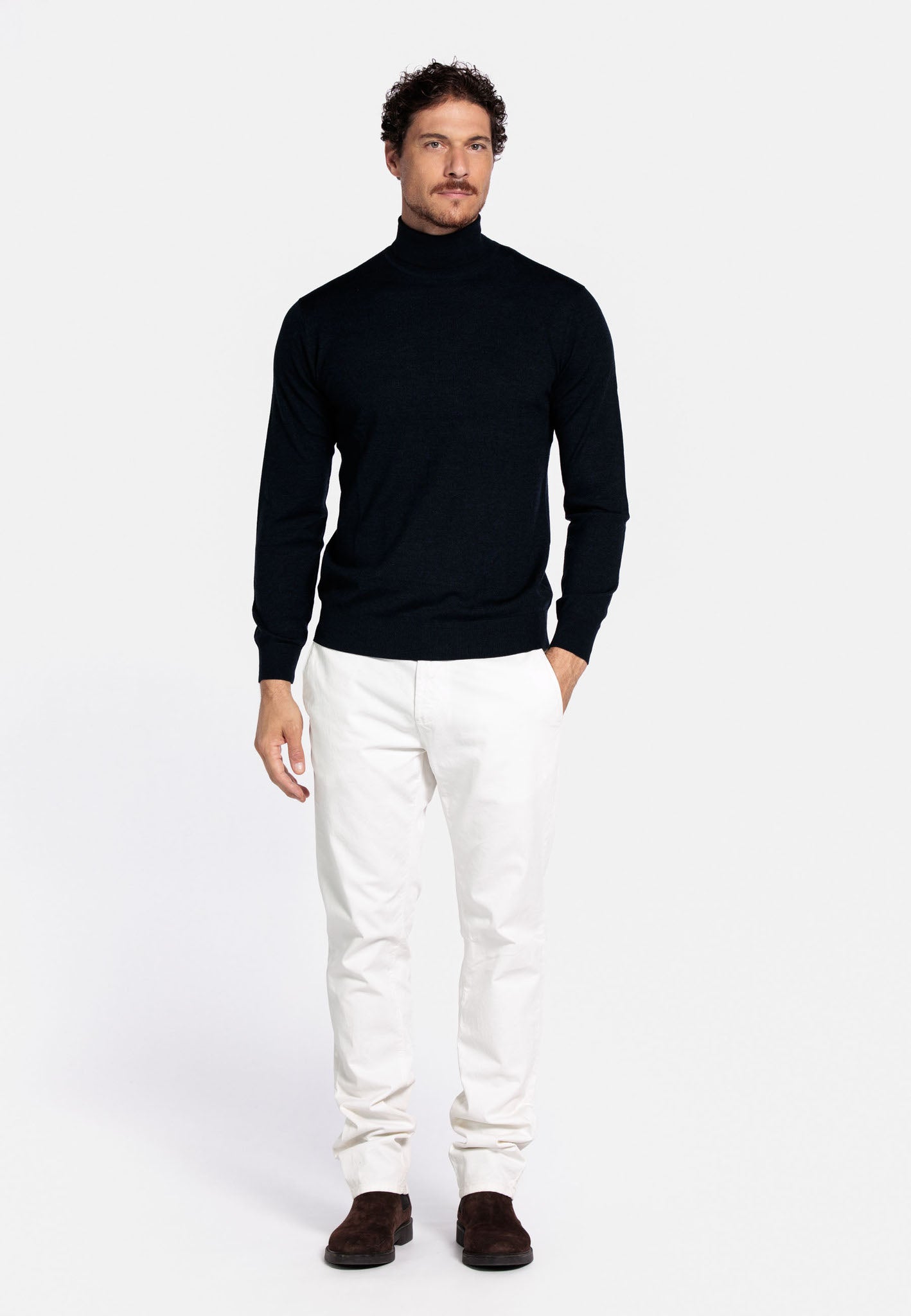 Baileys Navy Roll Neck Merino Wool Jumper