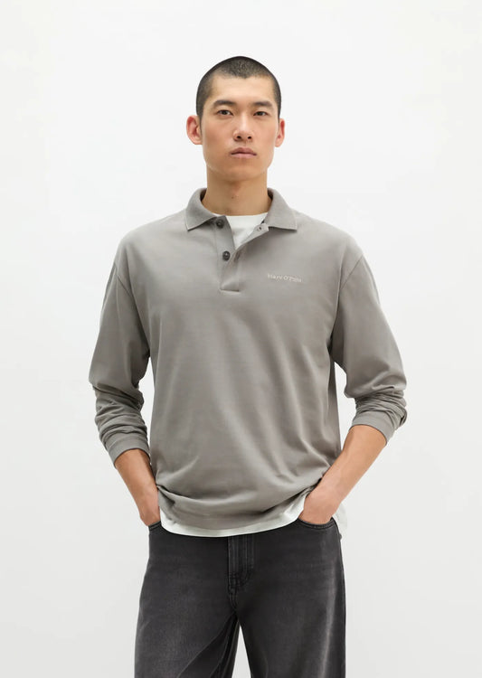 Marc O'Polo Relaxed Long Sleeve Polo In Graphite