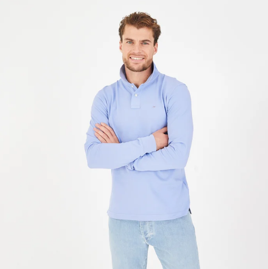 Men’s Light Blue Organic Cotton Long Sleeve Polo shirt from Eden Park Paris available at StylishGuy Menswear Dublin