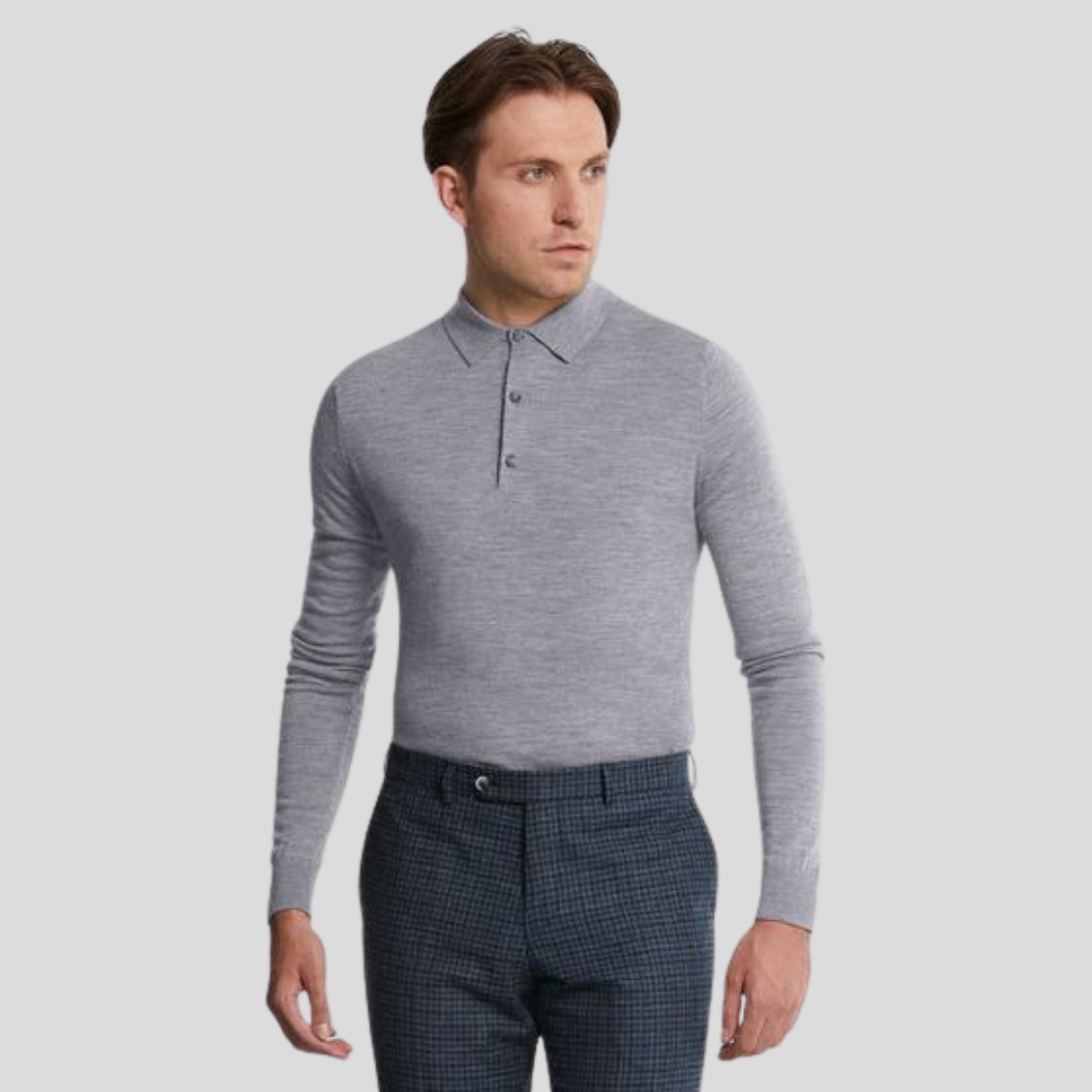 Profuomo Grey Merino Longsleeve Polo Shirt