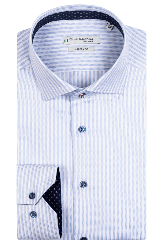 Giordano Blue and White Stripe Cotton Shirt