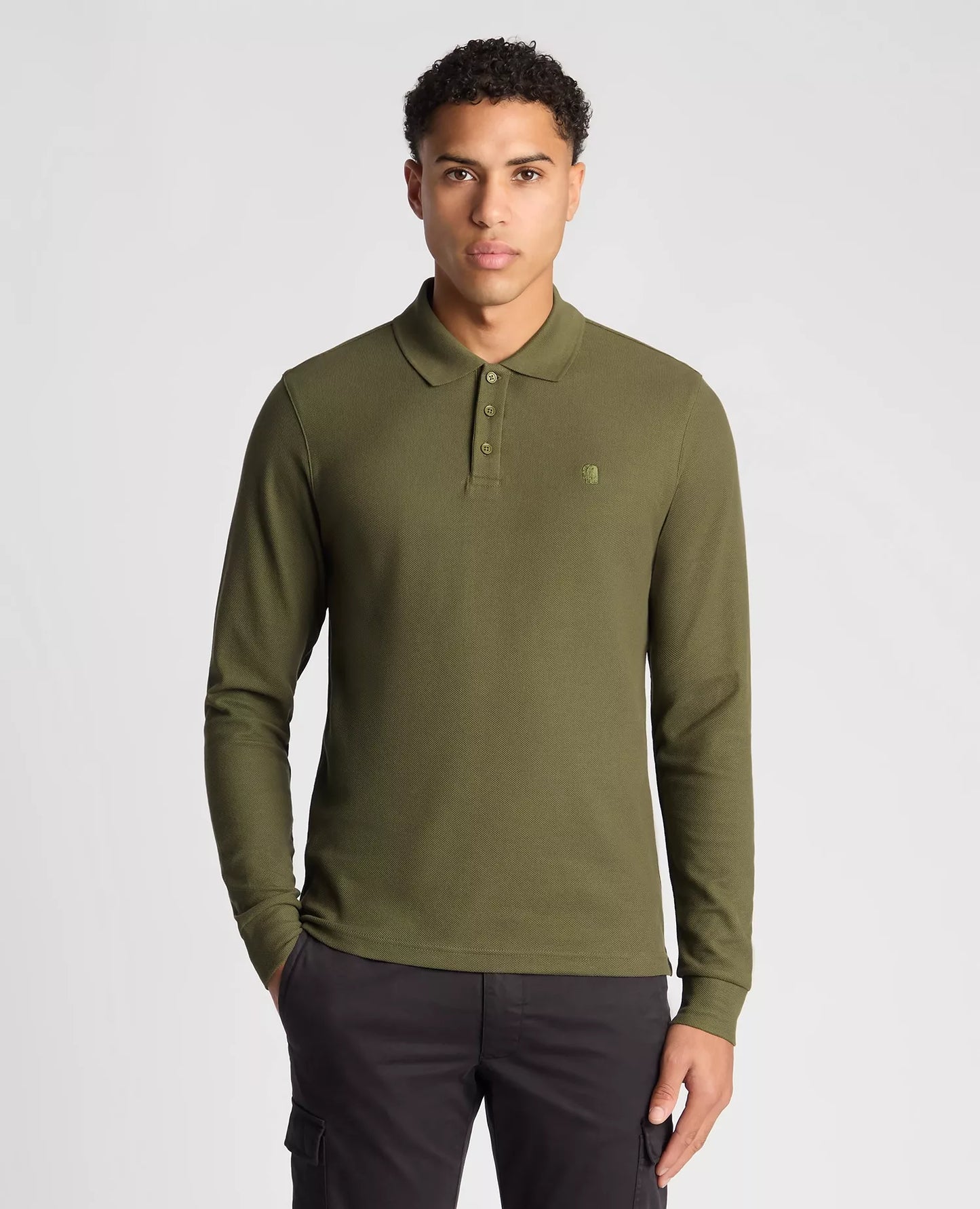 Remus Uomo Khaki Green Long Sleeve Cotton Polo