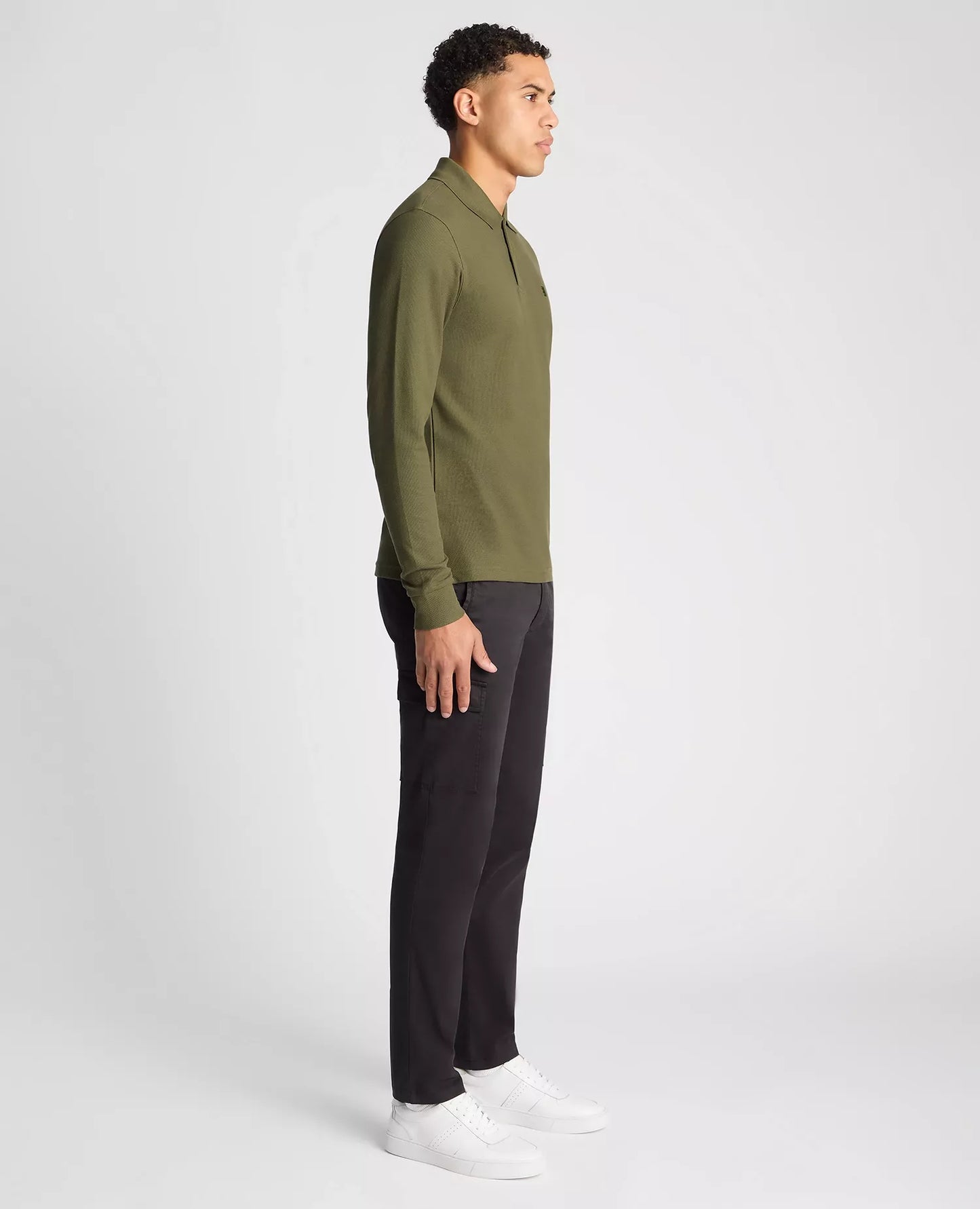 Remus Uomo Khaki Green Long Sleeve Cotton Polo