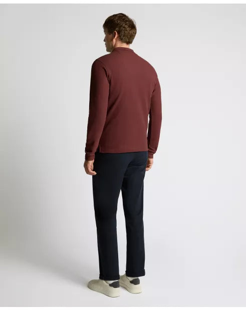 Remus Uomo Burgundy Long Sleeve Cotton Polo