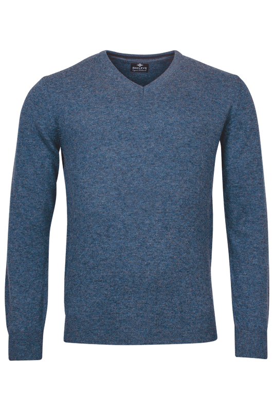 Baileys Mid Blue V Neck Lambswool Jumper