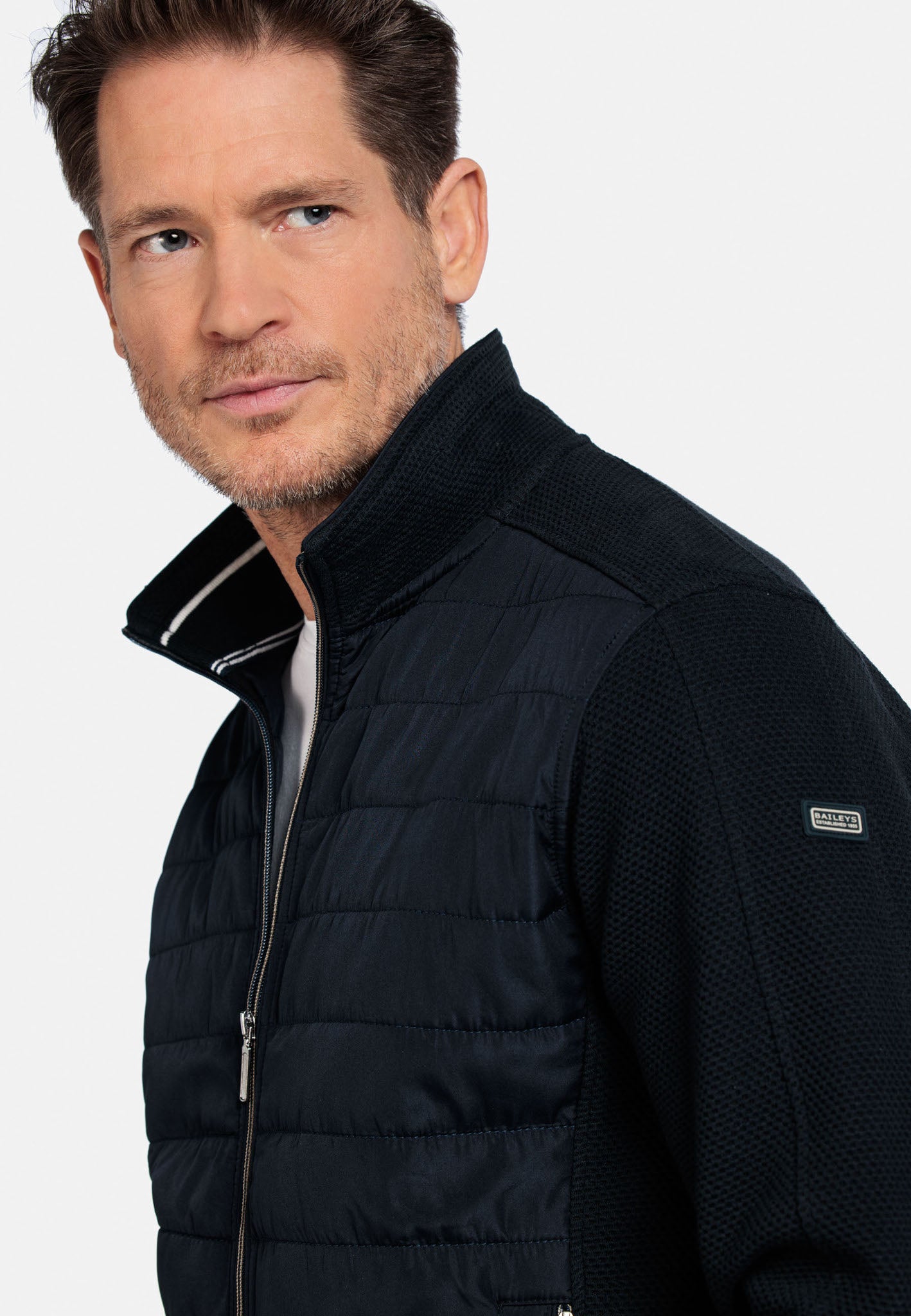 Baileys Navy Zip-Up Padded Jumper