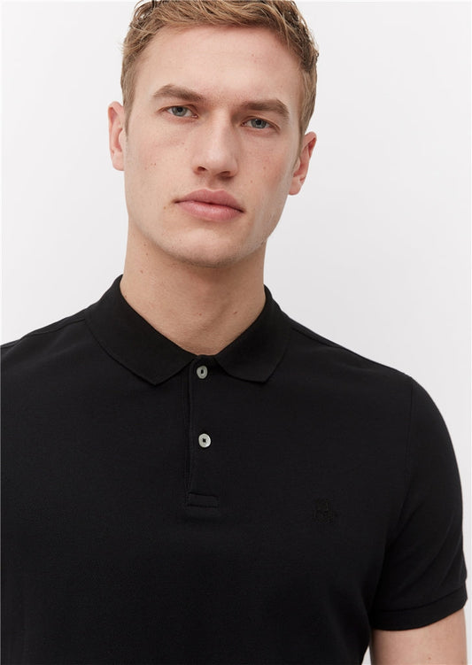 Marc O'Polo Black Pique Poloshirt made from pure organic cotton in a washed fabric, available at StylishGuy Menswear Dublin