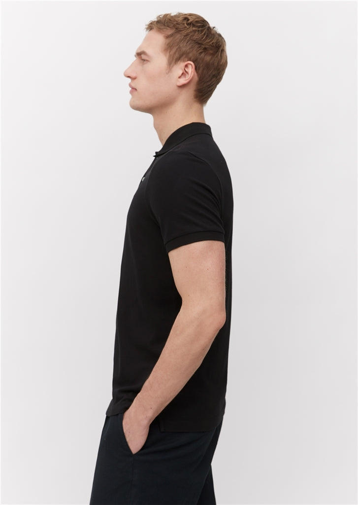 Marc O'Polo Black Pique Poloshirt made from pure organic cotton in a washed fabric, available at StylishGuy Menswear Dublin
