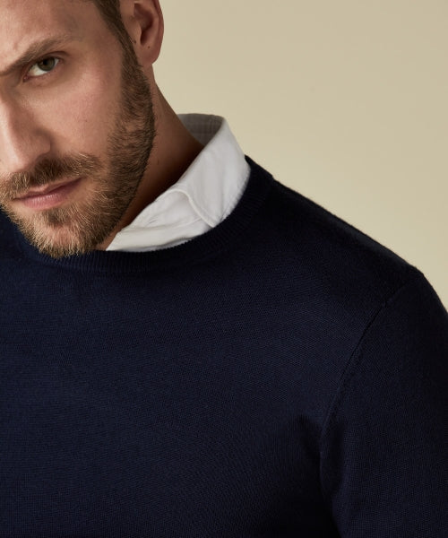 Profuomo Navy Merino Round Neck Jumper at StylishGuy Menswear