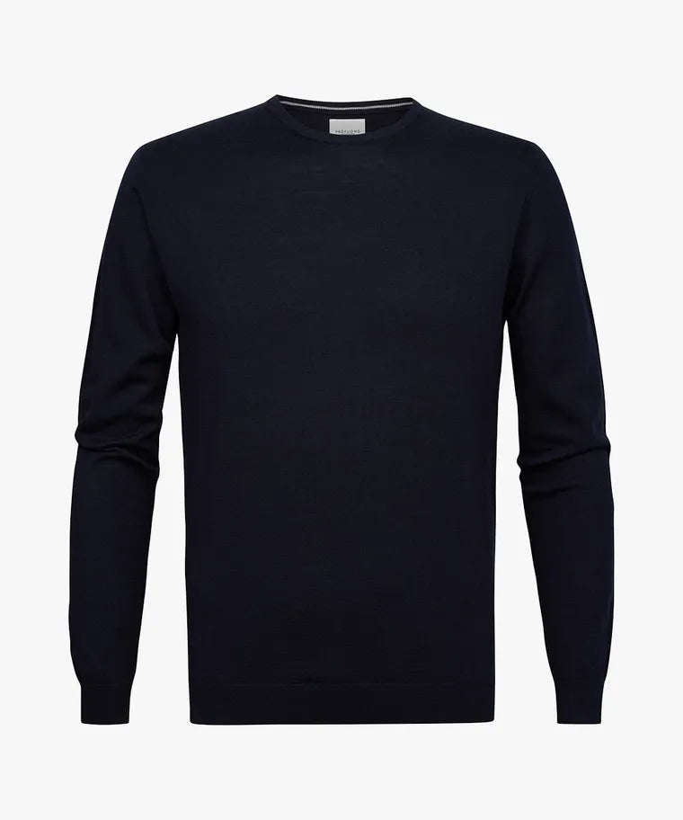 Profuomo Navy Merino Classic Round-Neck Jumper