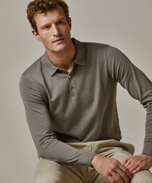 Profuomo Grey Longsleeve Poloshirt