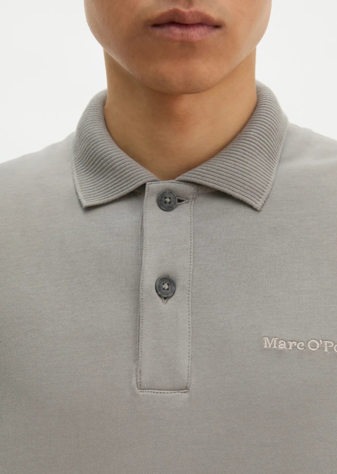Marc O'Polo Relaxed Long Sleeve Polo In Graphite