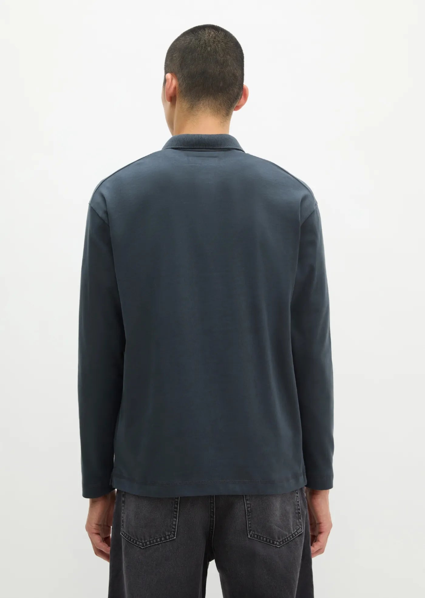 Marc O'Polo Relaxed Long Sleeve Polo in Grey