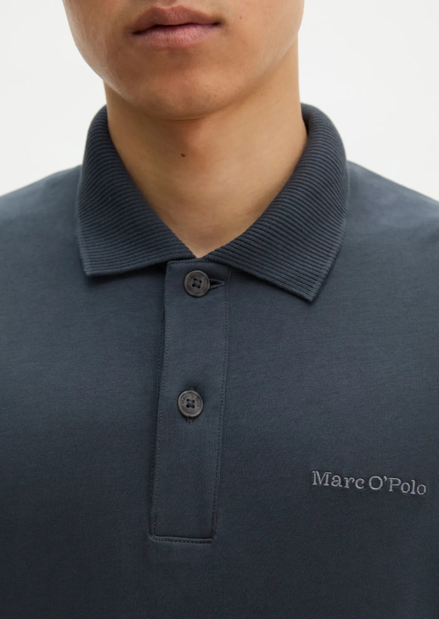 Marc O'Polo Relaxed Long Sleeve Polo in Grey