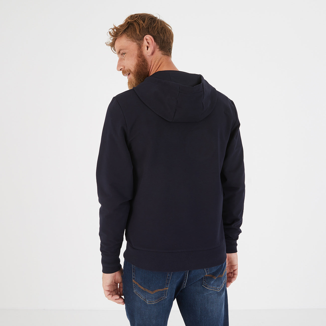 Eden Park Dark Blue Sweatshirt Style Jacket made from cotton jersey and water resistant fabric with a hood, available at StylishGuy Menswear Dublin