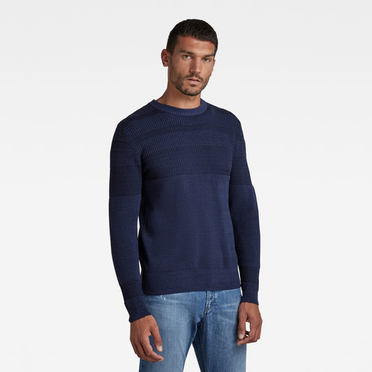 Mens Charly navy organic cotton knit with distinguished stripe structure from G-Star RAW Ireland, available at Stylishguy Menswear Dublin