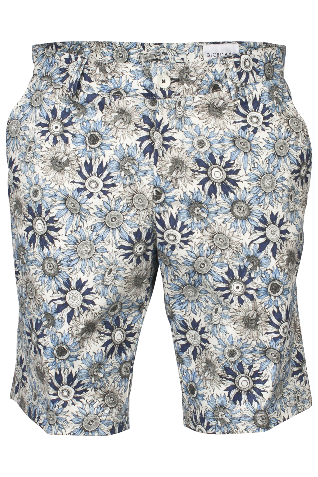 Navy Sunflower Repeat Pattern Bermuda Cotton Everyday Chino Shorts from Giordano at StylishGuy Menswear