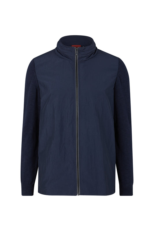 Strellson Dark Blue Lightweight Cotton Jacket with long sleeves and a large front pocket. Finished with a zip up and a concealed hood, available at StylishGuy Menswear Dublin
