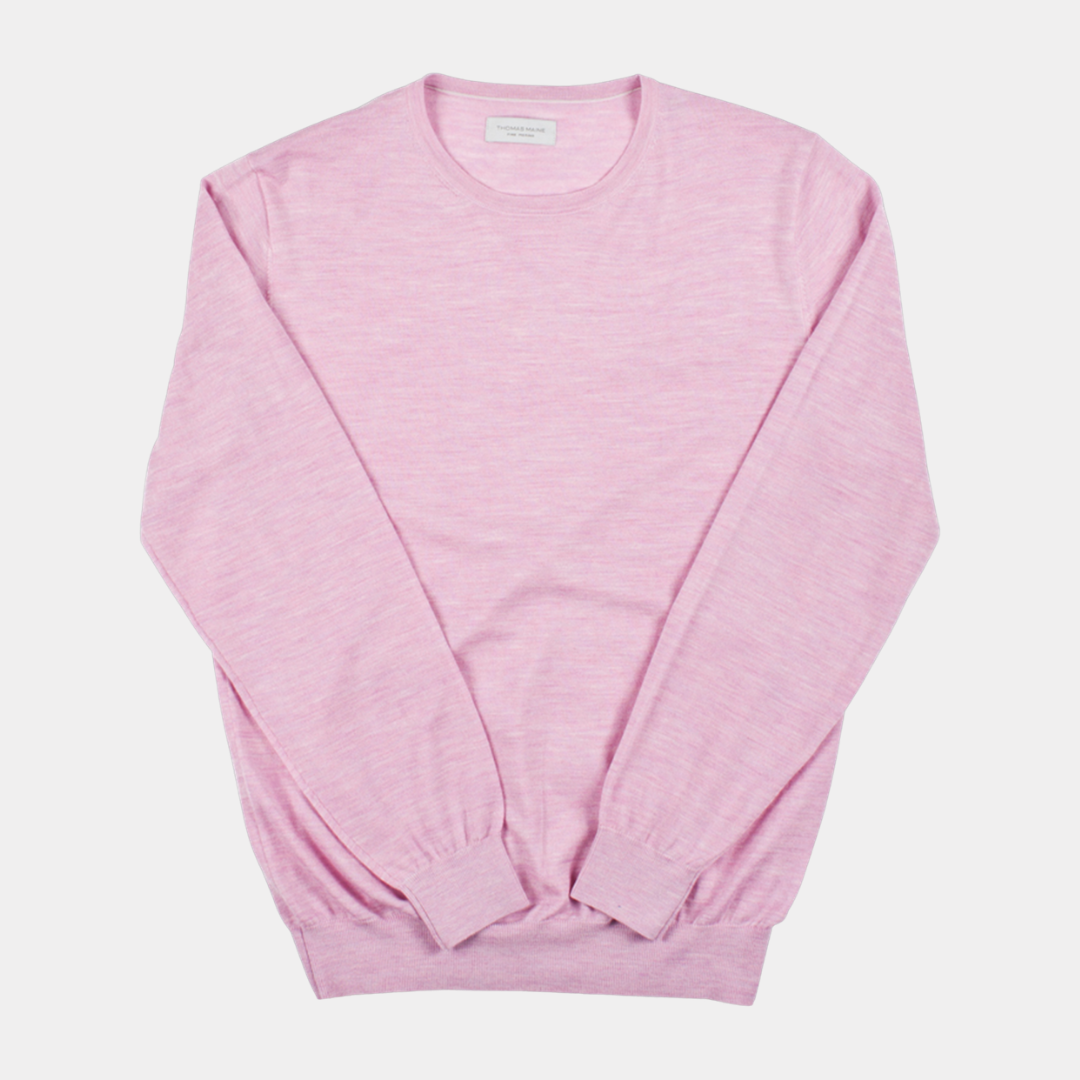 Men's Light Pink Merino Wool Jumper from Thomas Maine at StylishGuy Menswear Dublin